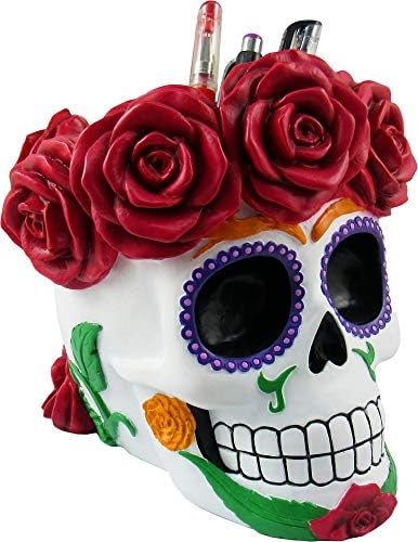 World of Fanders Sugar Skull יום של מארגן מחזיק מברשות האיפור המת | מארגני איפור למתנות גולגולת יהירות וסוכר לנשים | Día de Los Muertos Kicking - 5